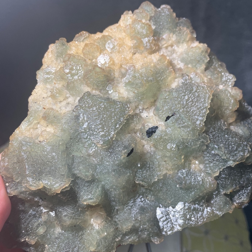 Candle quartz - 2 sided- RARE- green fluorite with all pyrite side 6”x4.5”
